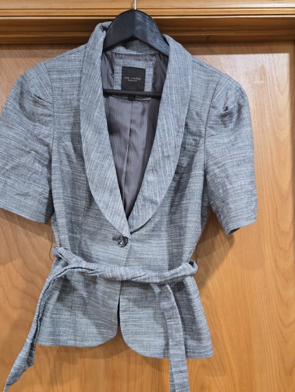 The Limited Gray Short-Sleeve Belted Blazer